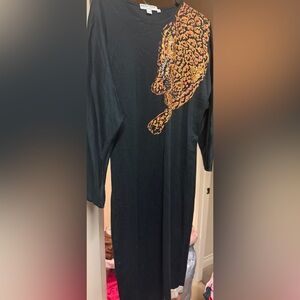 Sovereign Code Black Maxi Dress with Orange Leopard Motif